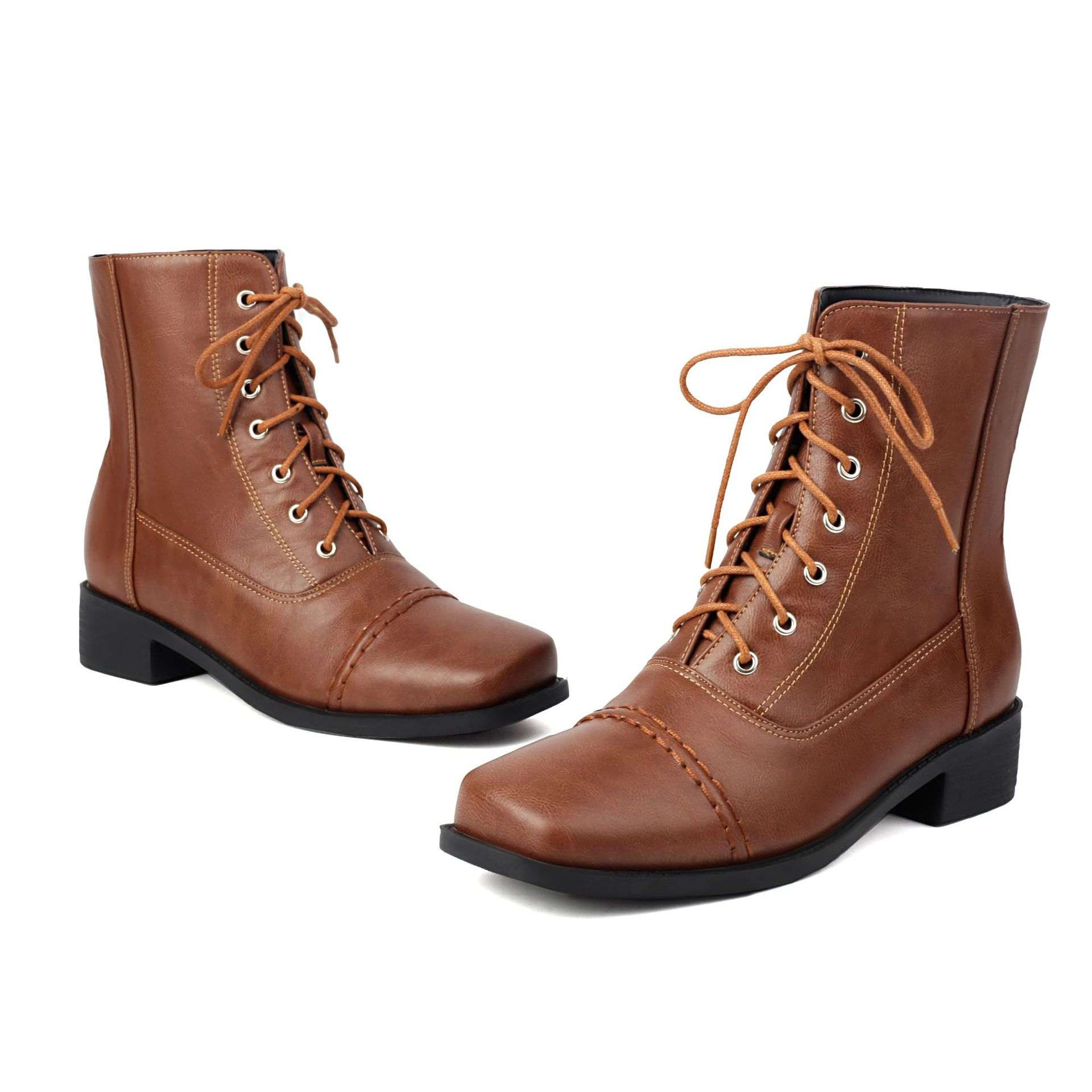 Womens Comfortable Lace-Up Square-Toe Outdoor Motorcycle Boots