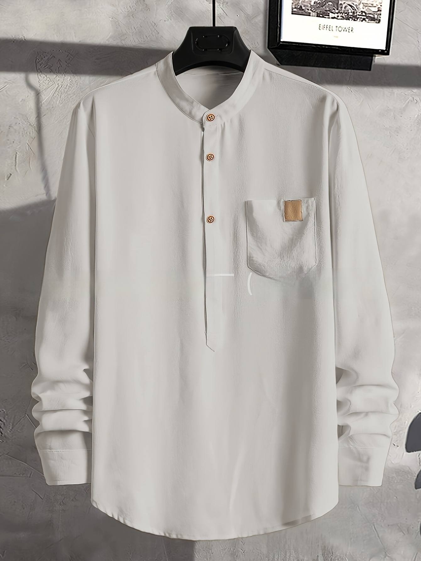 Mens Stylish Personalized Pleated Soft Skin-Friendly Long-Sleeve Shirt