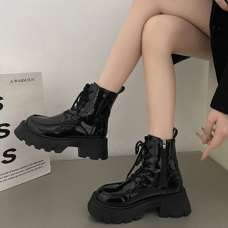 Black Vintage British-style Chunky-soled For Summer Thick-heeled Western Cowboy Ankle Boots