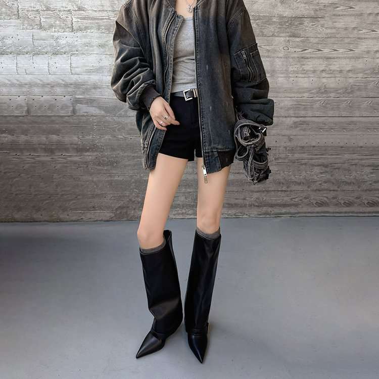 New Fallwinter Cream-white Slimming High-heeled Boot With A Tapered Leg