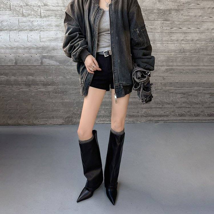 New Fallwinter Cream-white Slimming High-heeled Boot With A Tapered Leg