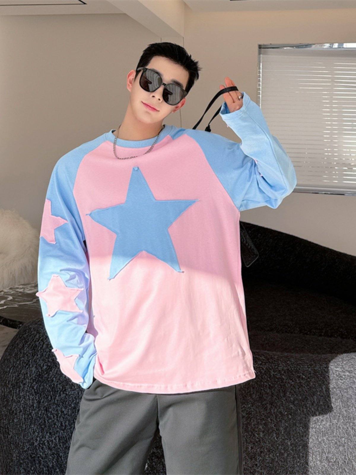 Stylish Long-sleeve Top With A 3D Pentagram Design