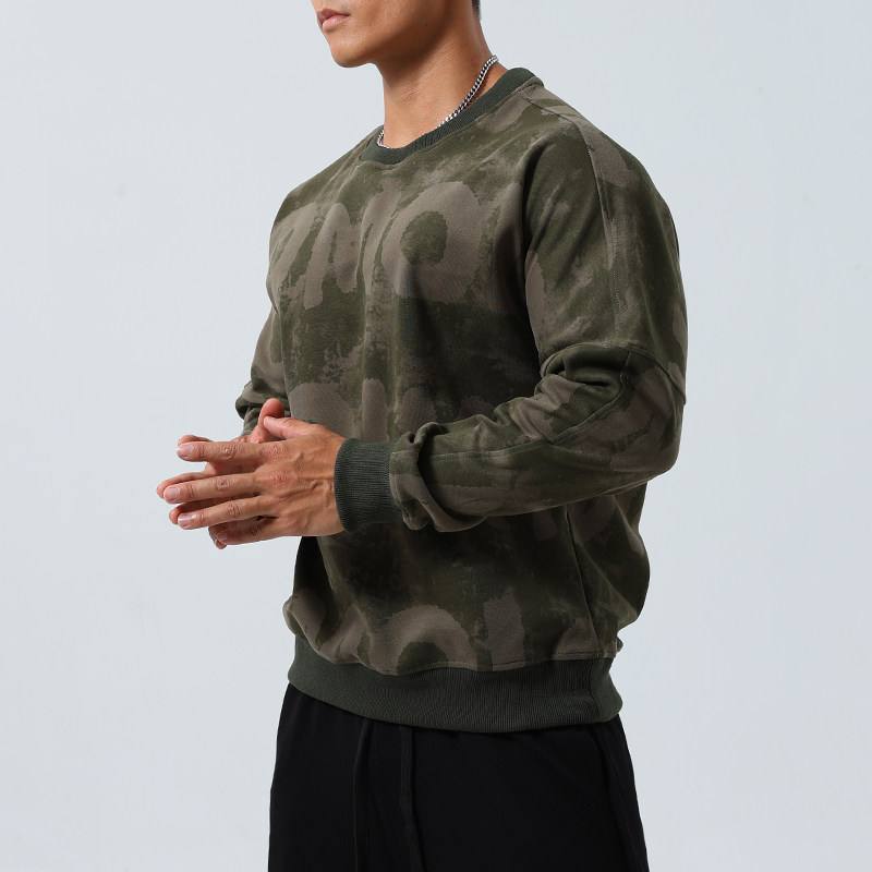 Mens Crew-Neck Pullover Sports Long-Sleeve Sweatshirt