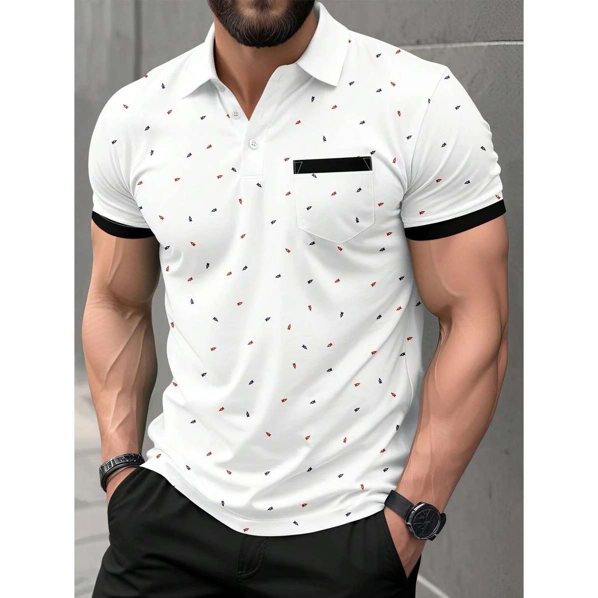 Mens Spring Summer Street-Style Lapel T-Shirt