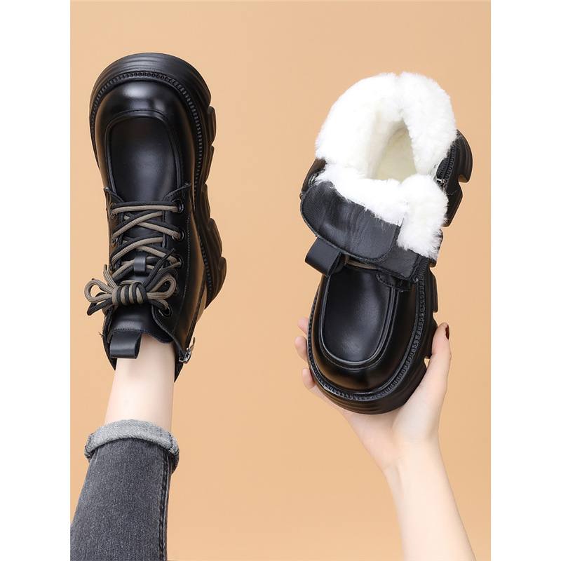Womens Wool-lined Waterproof Thickened Leather Boots