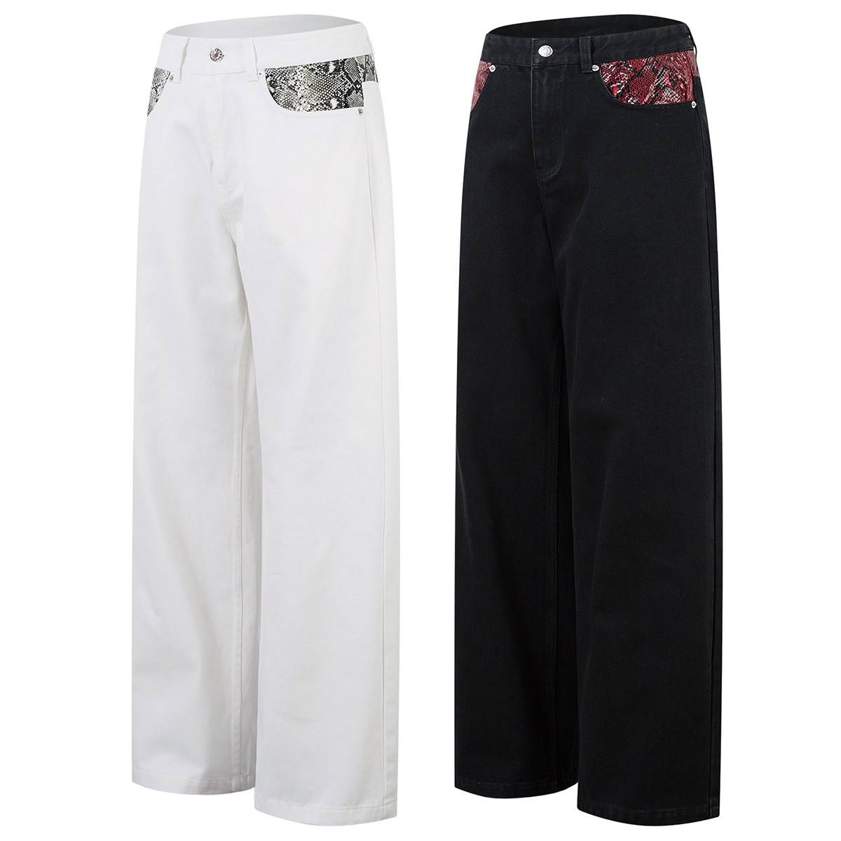Hip Hop Street Python Pattern Patchwork Jeans Vintage Unisex Style