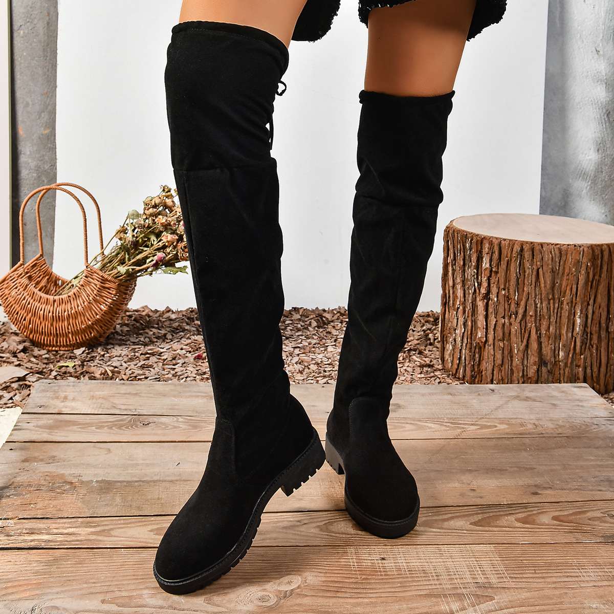 Elastic Thicksoled Solidcolor Fashionable Kneehigh Boots