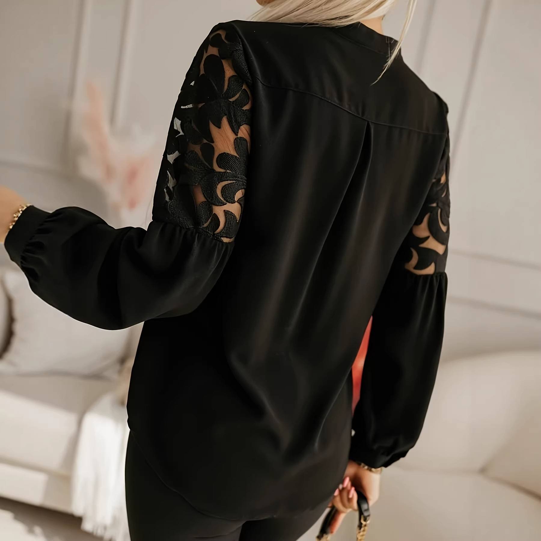 Stylish And Elegant Solid-color Casual Long-sleeve Shirt With A Hollow-out Design