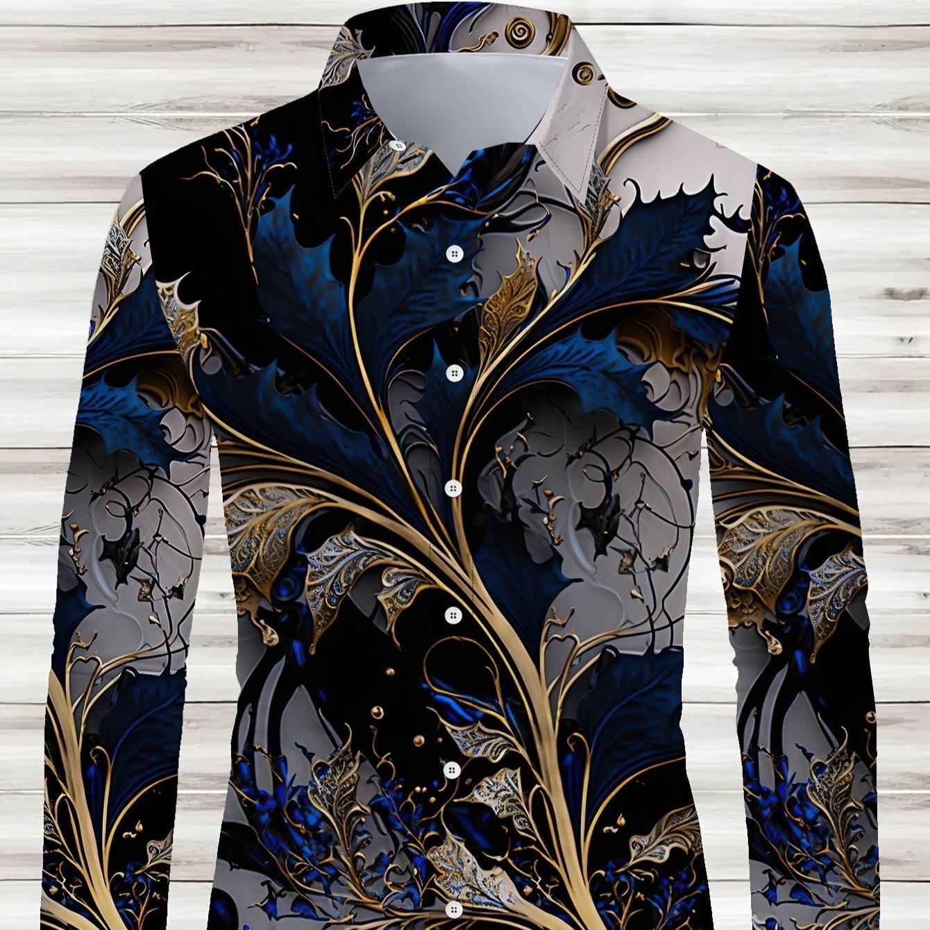 Mens Long-Sleeve 3D-Printed Shirt In European And American Style