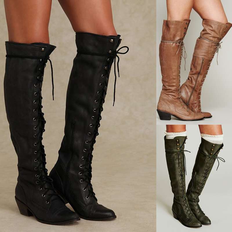New Womens Over-the-knee Boots With A Round-toe Design