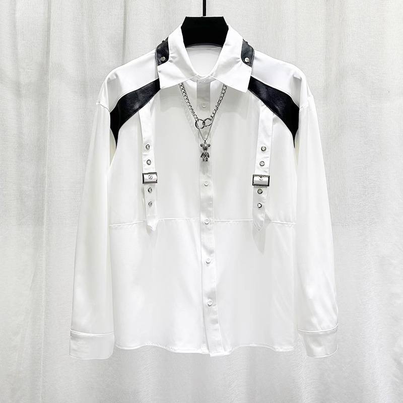 Mens Stylish Patchwork Long-sleeve Shirt Top