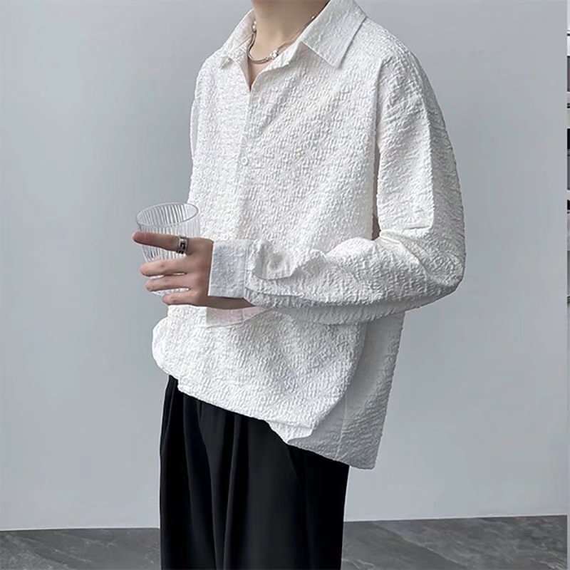 Mens Embossed Light-Luxury Shirt Top