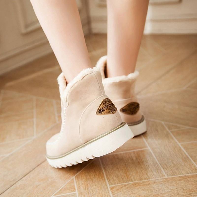 Womens Flat Thick-soled Slip-on Insulated Low-cut Cotton Boots