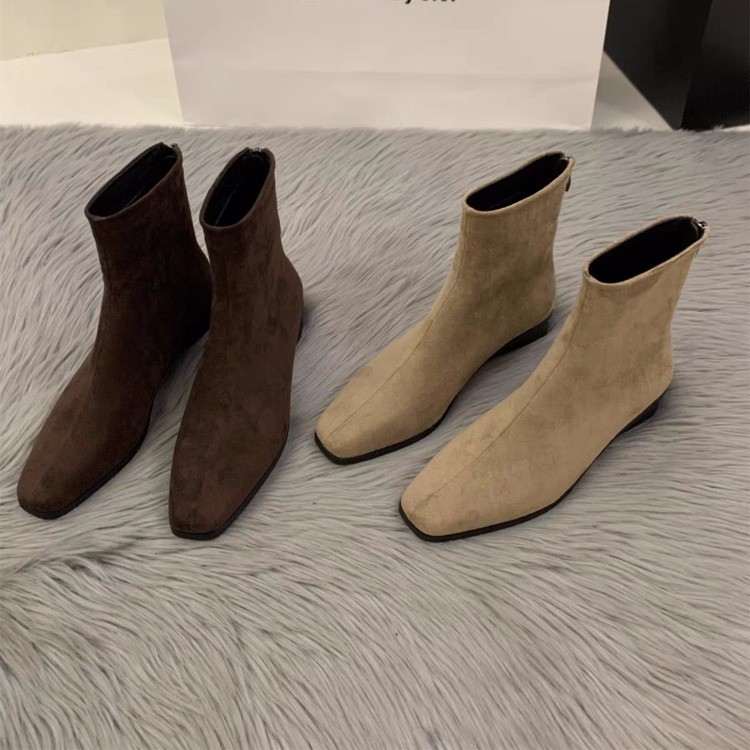 Womens Chunky-Heel Suede All-Match Fleece-Lined Stylish Ankle Boots