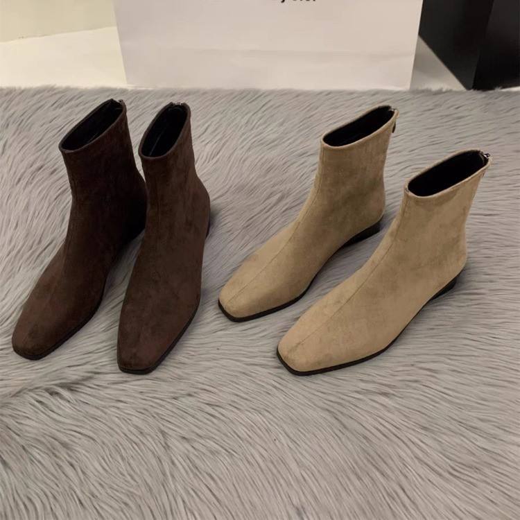 Womens Chunky-Heel Suede All-Match Fleece-Lined Stylish Ankle Boots
