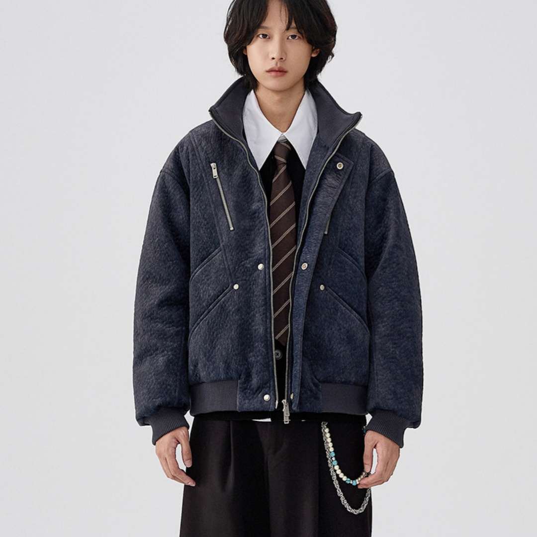 Mens Thick Solid-Color Wool Jacket Short Padded Coat