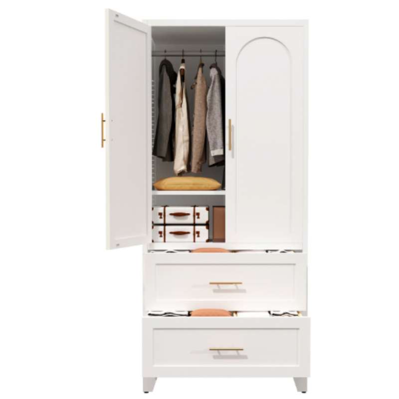 71inch Tall Metal Wardrobe Cabinet With 2 Drawers And Hanging Rod
