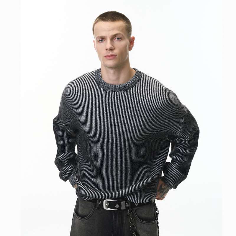 New Fall Two-tone Sweater American Street-style Color-blocking Design