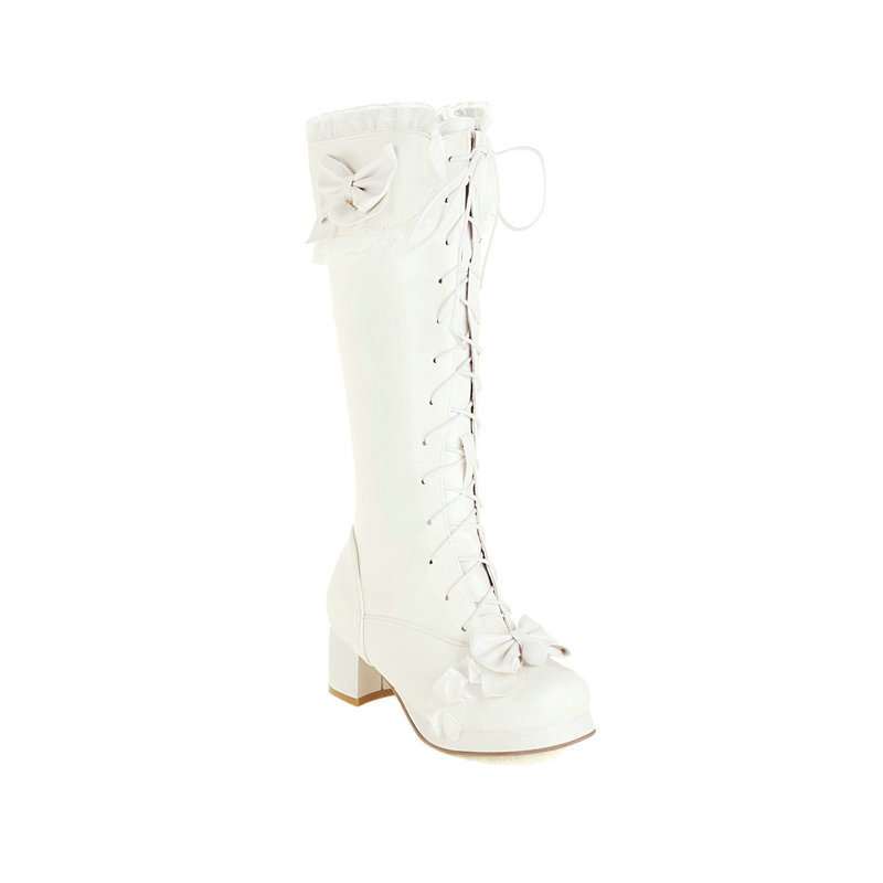 Lolita-style Cute Bow-tie Chunky-heeled Over-the-knee Boots For Women