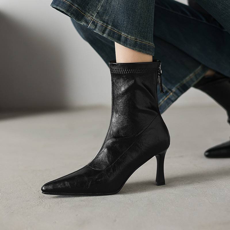Womens Stylish Chic Ankle Boots With Zippers