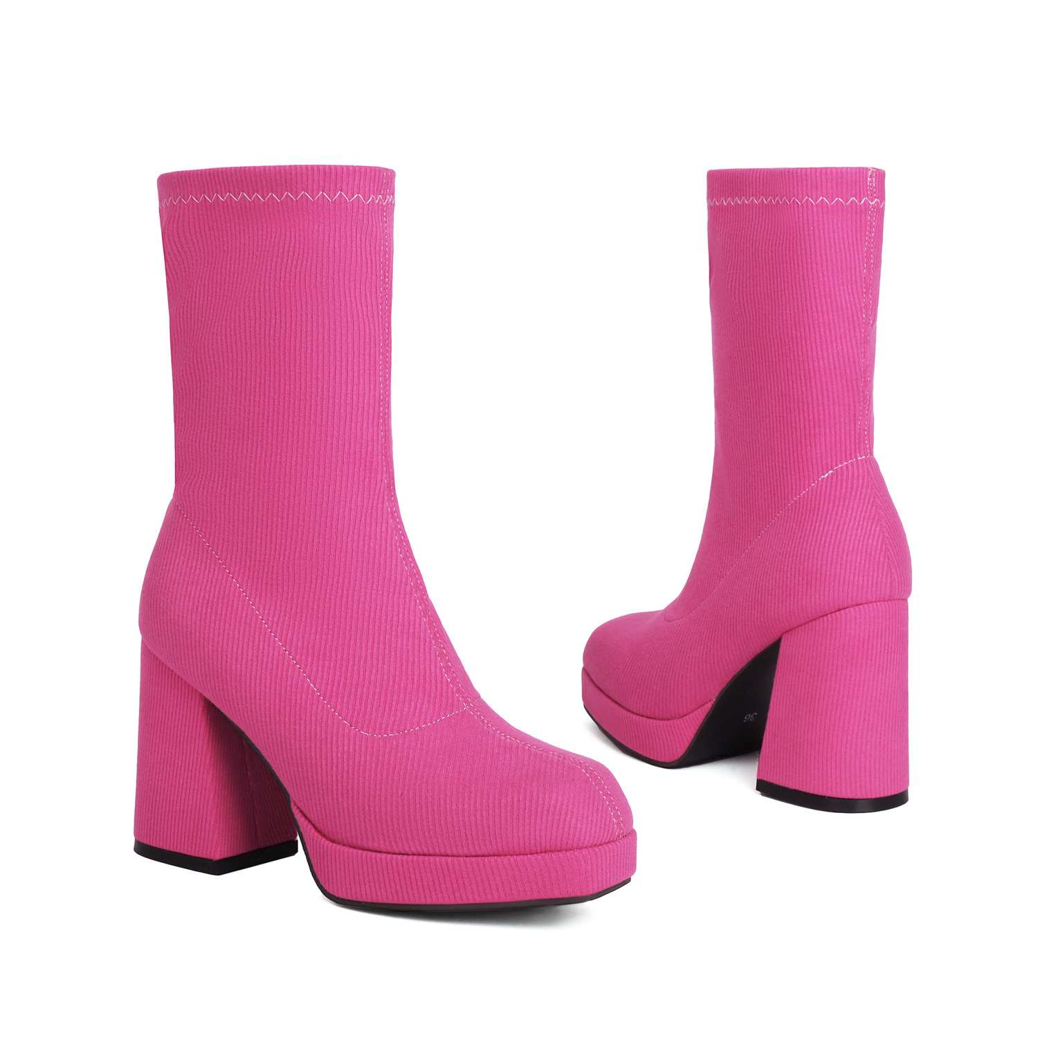 Womens High-heeled Chunky-soled Square-toe Ankle Boots