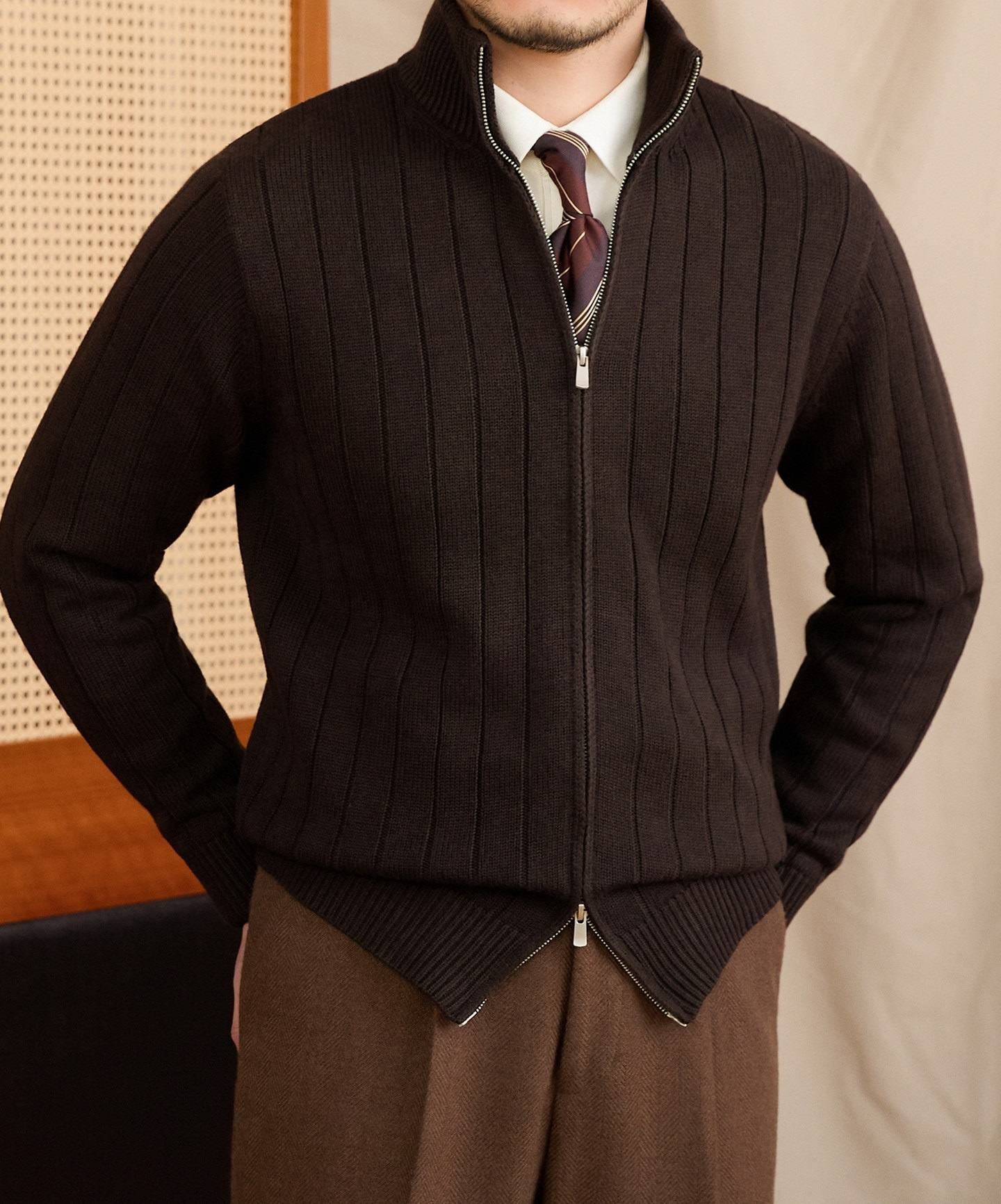 Versatile Wool-blend Slim-fit Turtleneck Knit Sweater Jacket