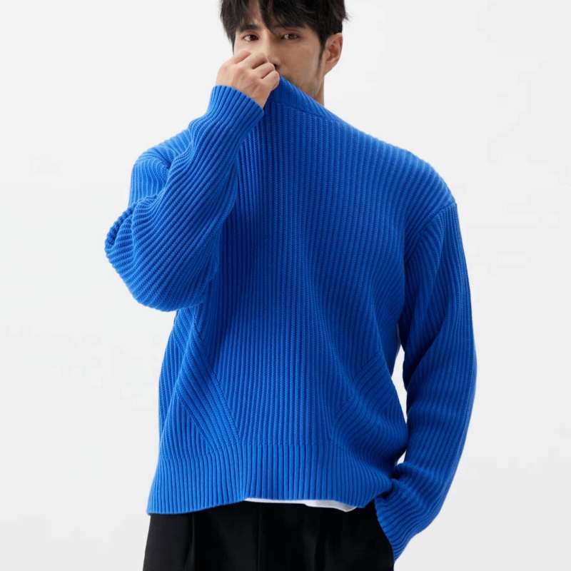 Mens Organic Cotton Ribbed Chunky-Knit Crew-Neck Sweater From Xinjiang