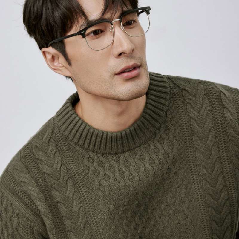 Mens Jacquard Crew-neck Knit Sweater Red Wool Sweater
