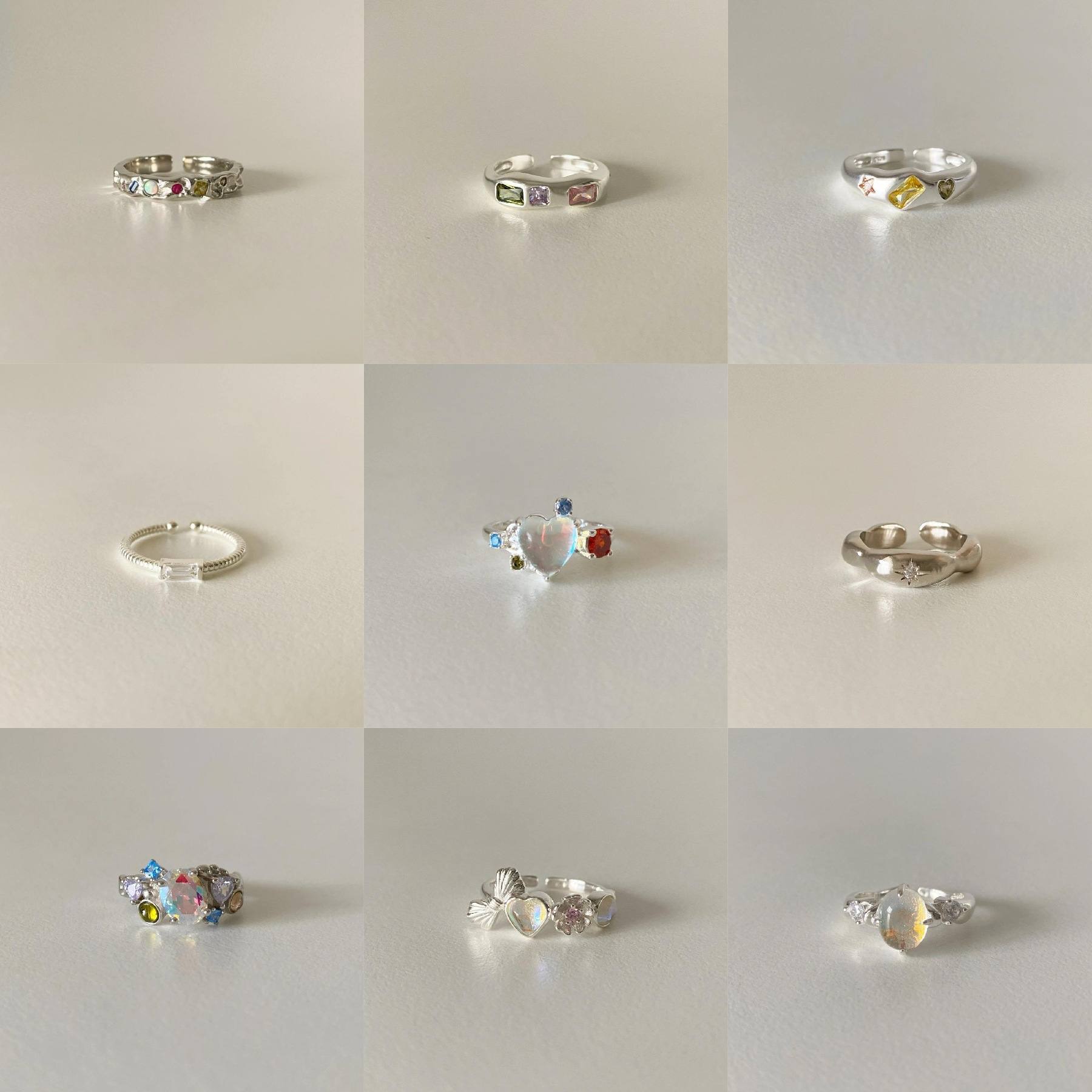 S925 Sterling Silver Colorful Zircon Moonstone Heart Ring