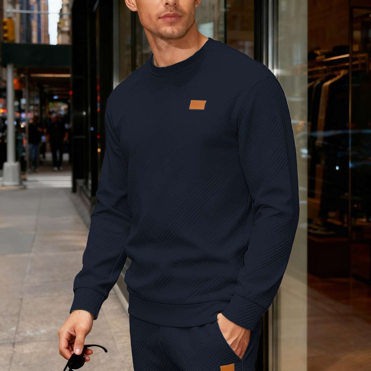 Simple Relaxed-fit Crew-neck Sweatshirt With A Textured Weave For Everyday Wear