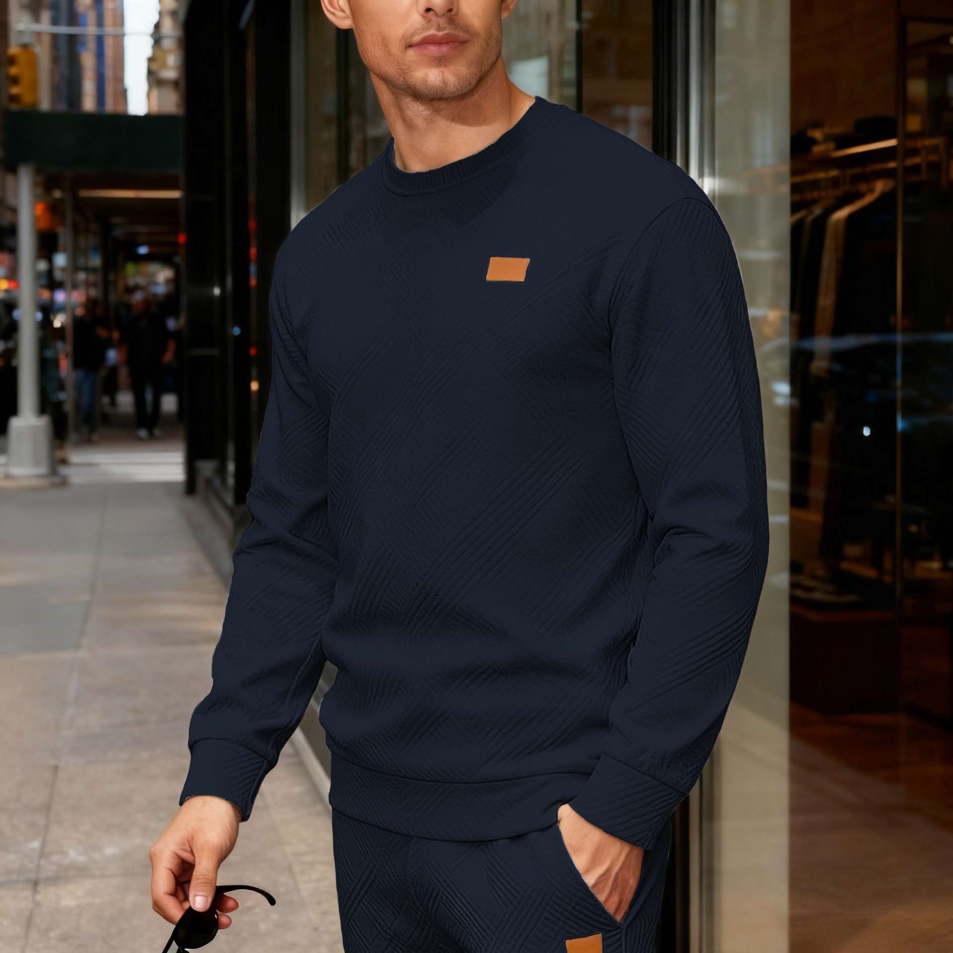 Simple Relaxed-fit Crew-neck Sweatshirt With A Textured Weave For Everyday Wear