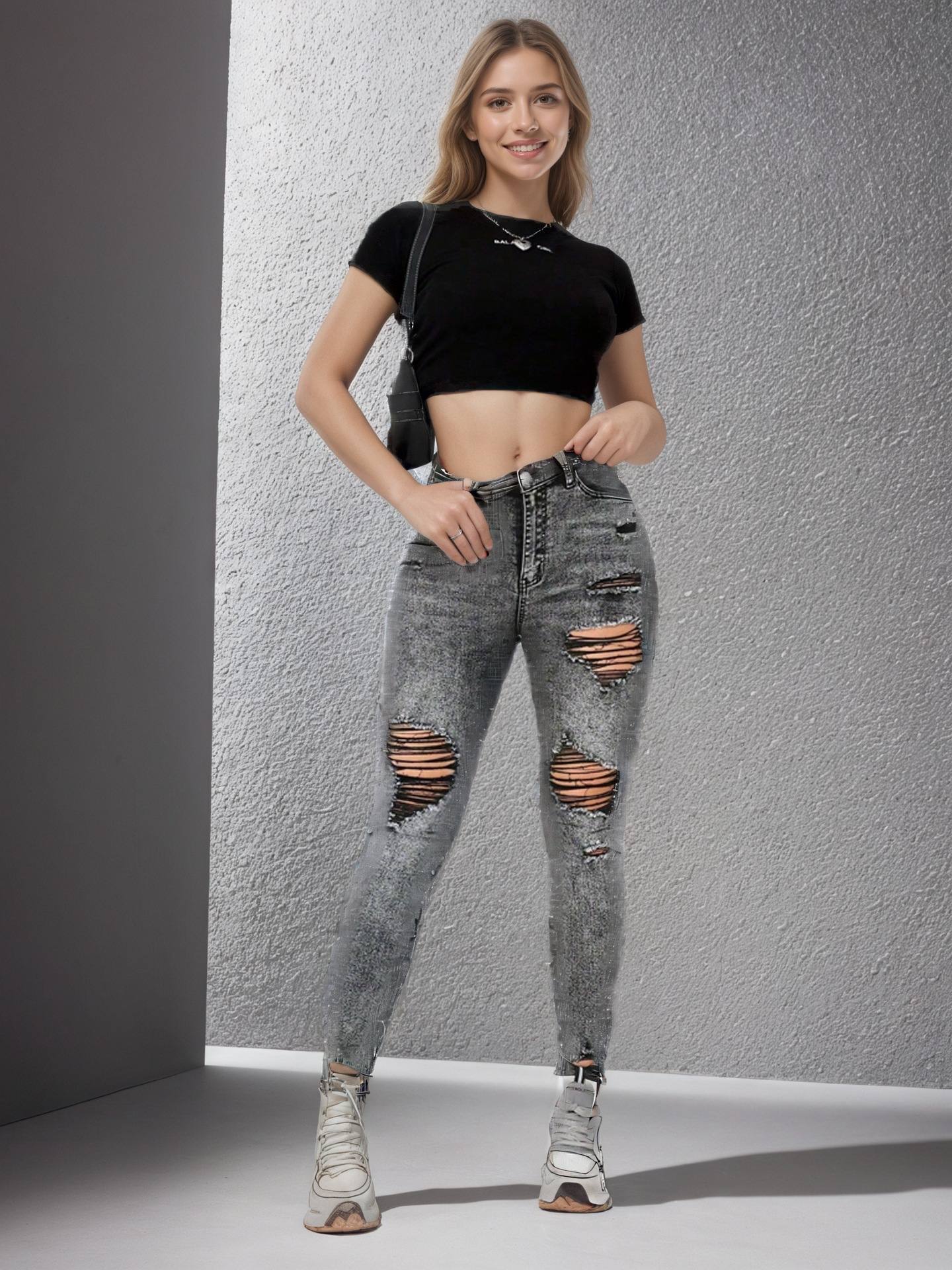 High-Street Style Personalized Ripped Womens Jeans