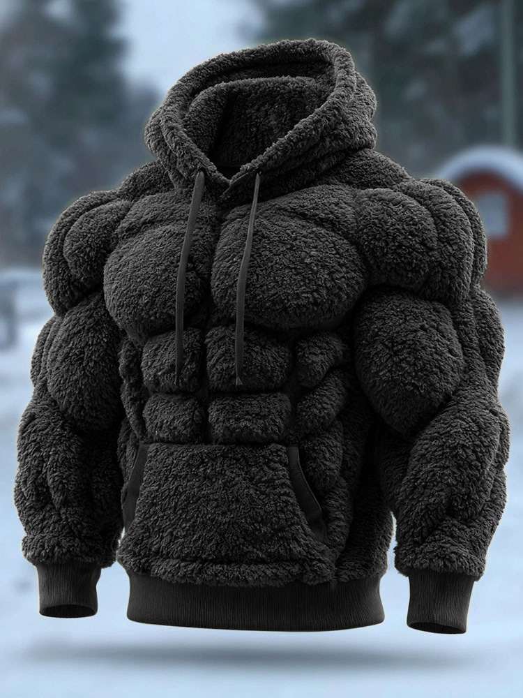 Mens Casual Sports Hooded Flannel Sweatshirt With Chest Design
