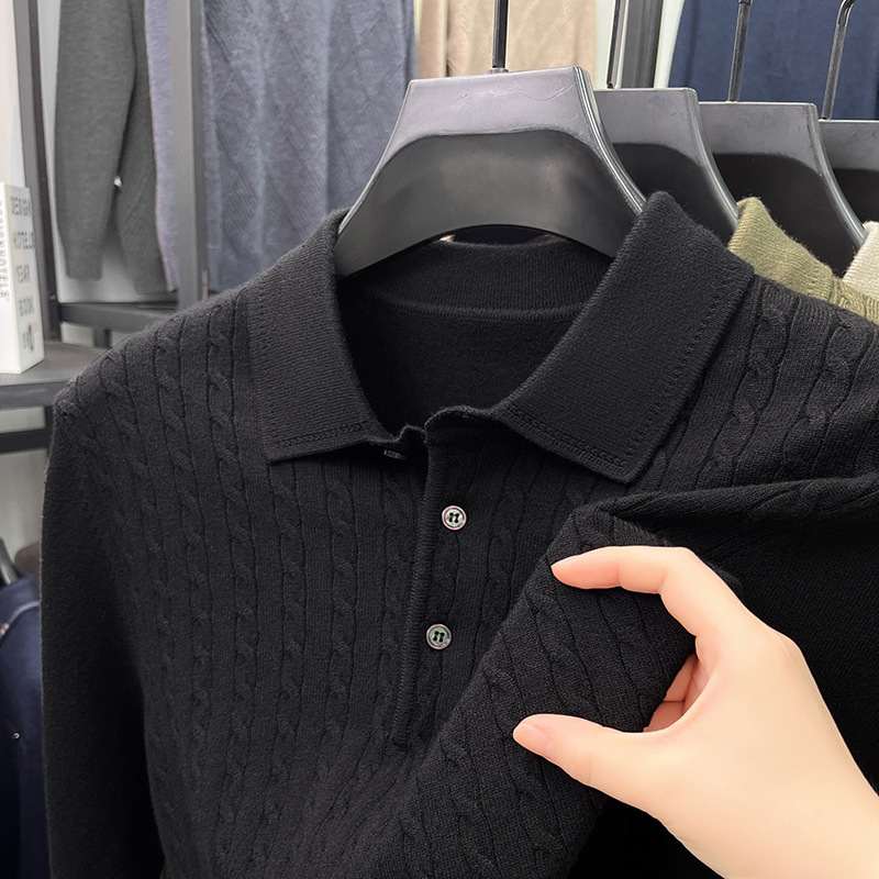 Loose-Fitting Solid-Color Casual V-Neck Knit Sweater For Middle-Aged Men