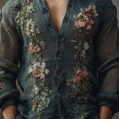 Mens 3D-printed Cardigan Knit Top