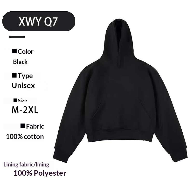 Loose Padded Cropped American High-street Style Fleece-lined Hooded Sweatshirt