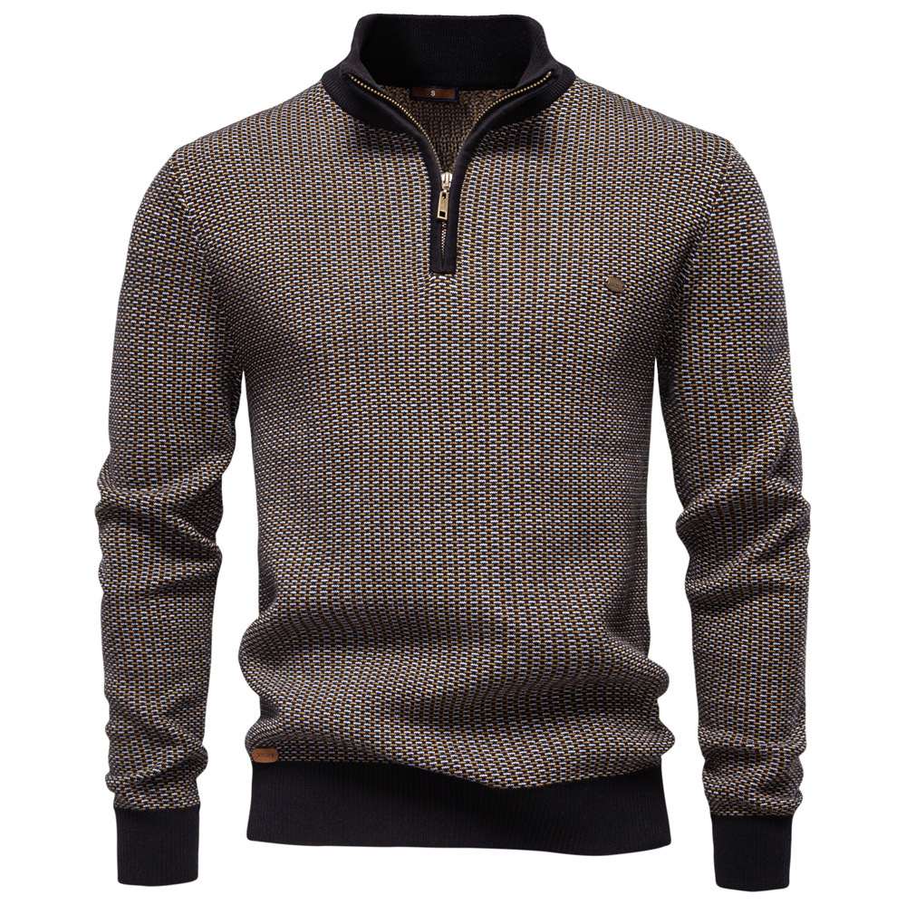 Mens Thickened Half-Zip Stand-Up Collar Casual Sweater