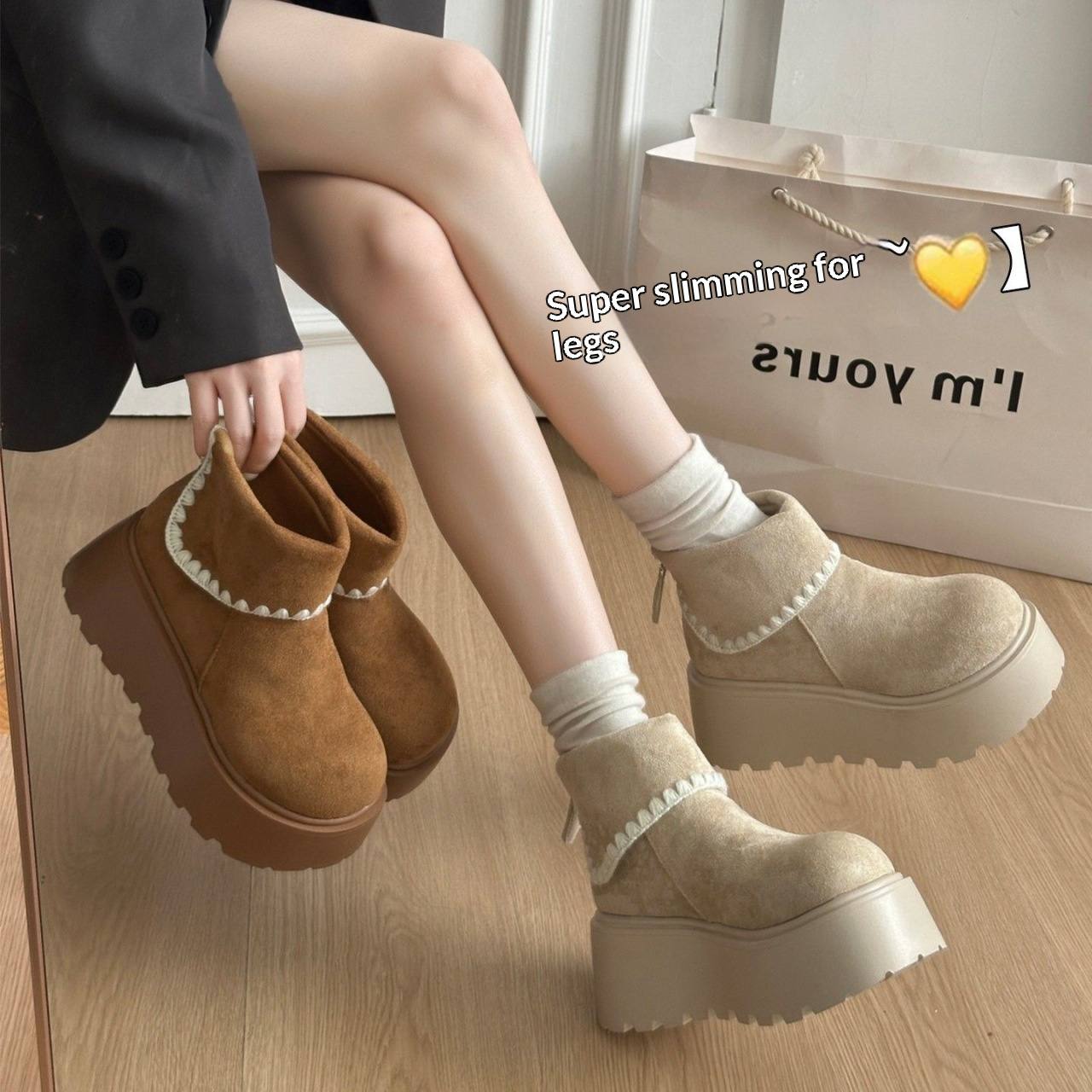 Womens Retro Height-Boosting Snow Boots With Lace And Extra Padding