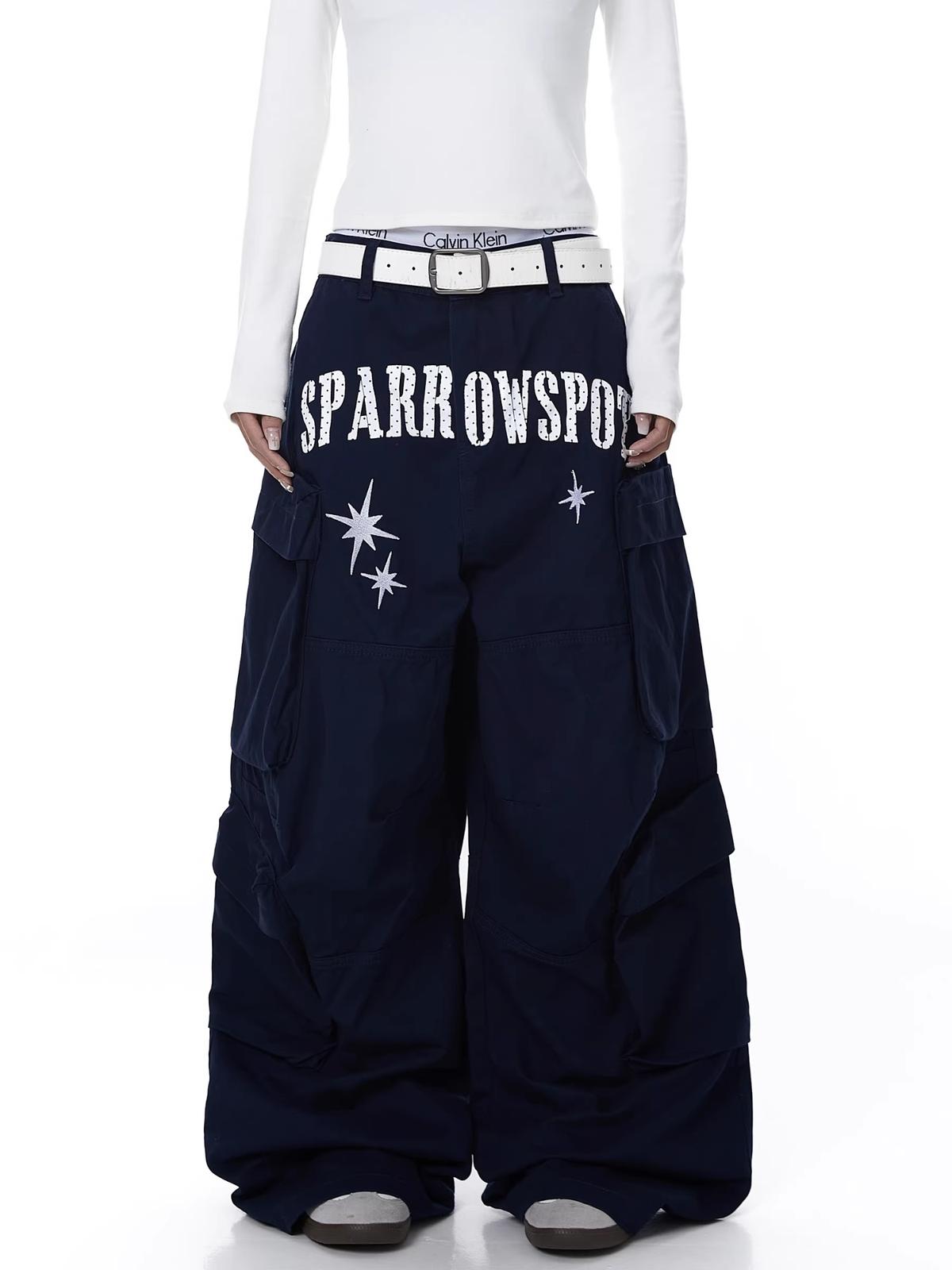 Womens American-style Deconstructed Letter-print Embroidered Design Workwear Pants