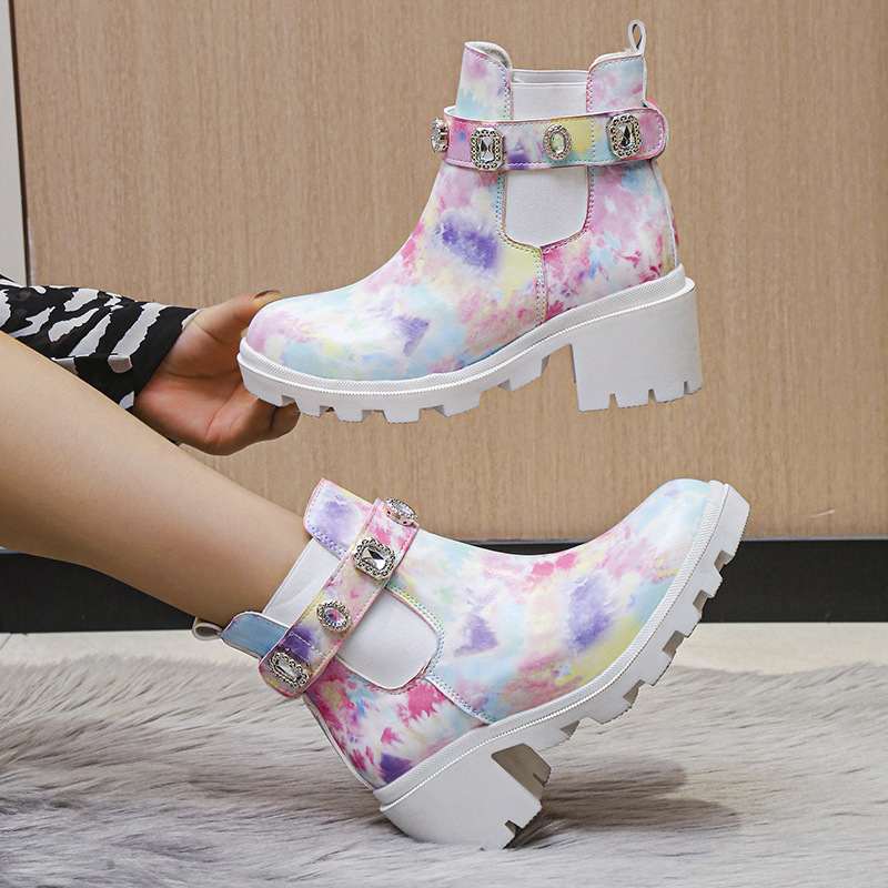 Euro-American Fashion Rhinestone Chunky-heel Trendy Boots