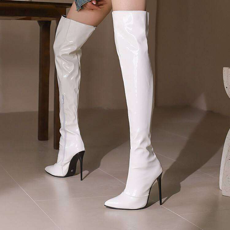 Womens Pointed-Toe Metal Stiletto Boots Elegant Versatile And Long-Style