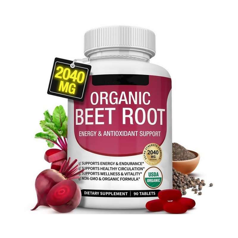 Organic Beet Root Tablets, 2040mg, USDA Certified Organic, Energy & Antioxidant Support, Healthy Circulation & Vitality, 90 Tablets