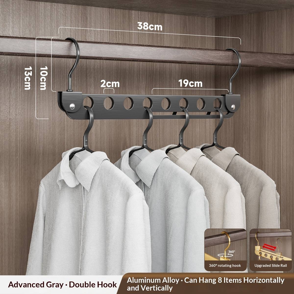 Multi-functional Foldable Aluminum Alloy Clothes Hanger With Eight Hooks For Home Use