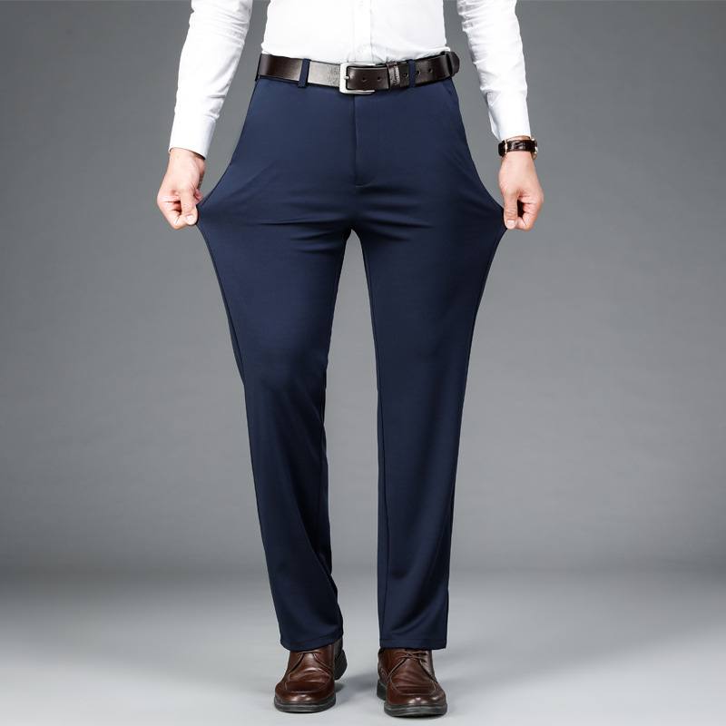 Mens Stretch Business Straight-Cut Casual Pants