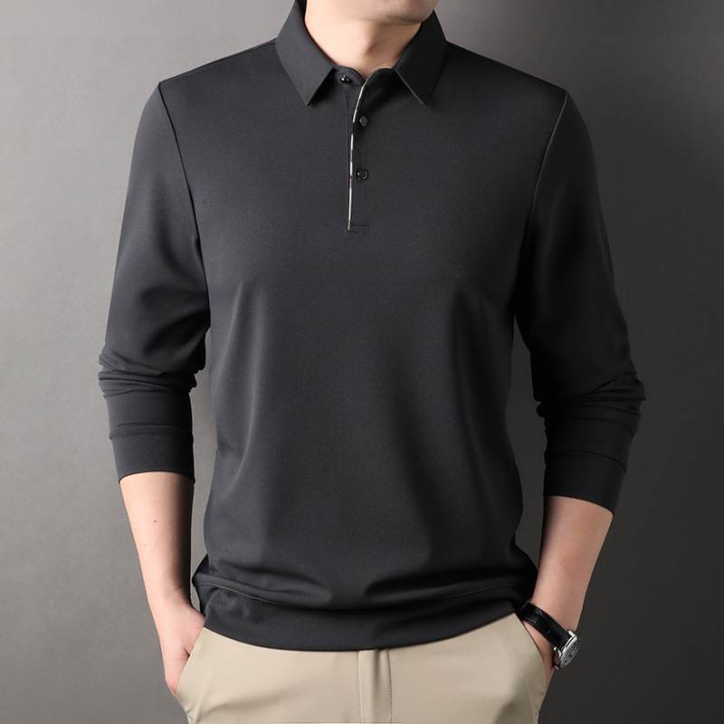 Men's Spring Autumn Long-sleeve Polo Shirt With A Turn-down Collar