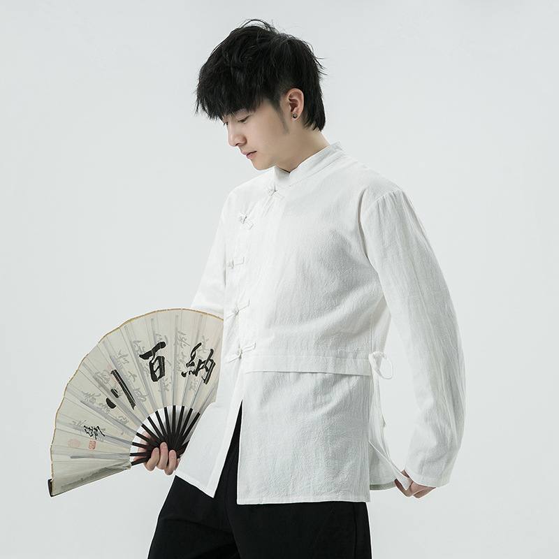 Men's Fashion Cotton-Linen Long-Sleeve Shirt Top