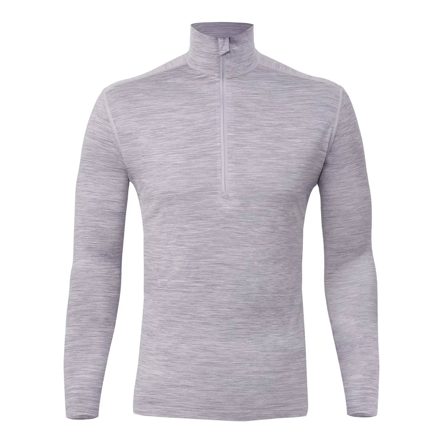 Gray Shell Quick-Dry Half-Zip Mens Outdoor Wool Long-Sleeve