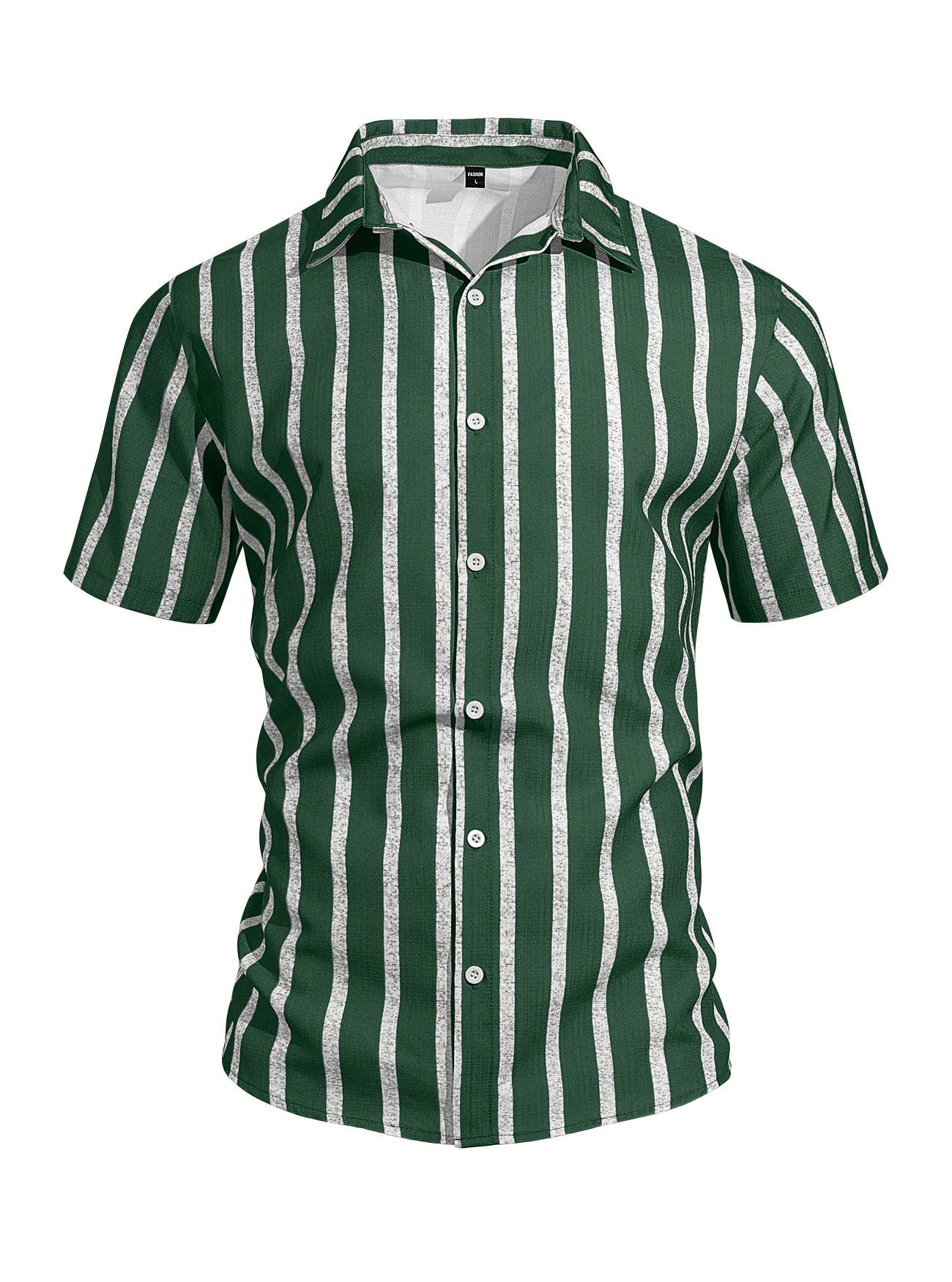 Men's Plus-Size Light Mature Lapel Striped Short-Sleeve Shirt