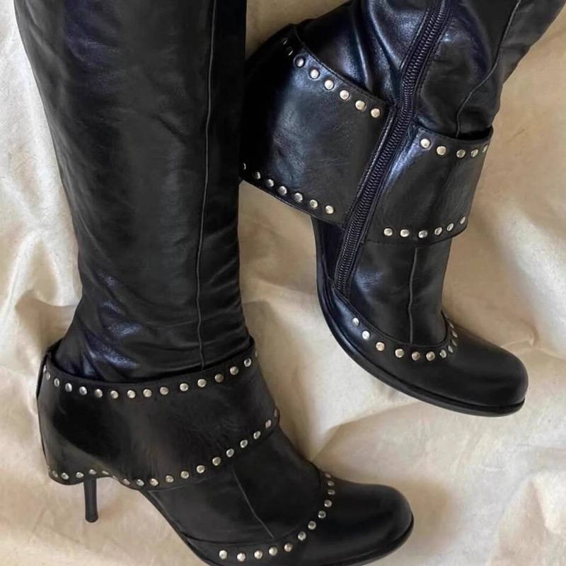Studded Round-toe Fashion Over-the-knee Boots With A Thin Heel