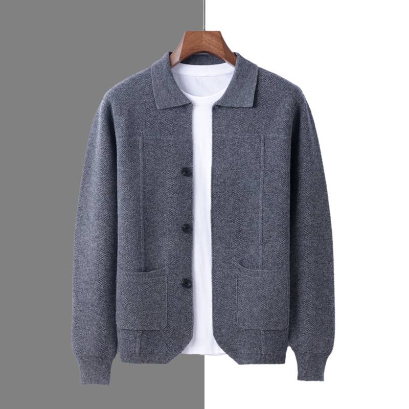 Pure Wool Knitted Cardigan With A Lapel And Buttons